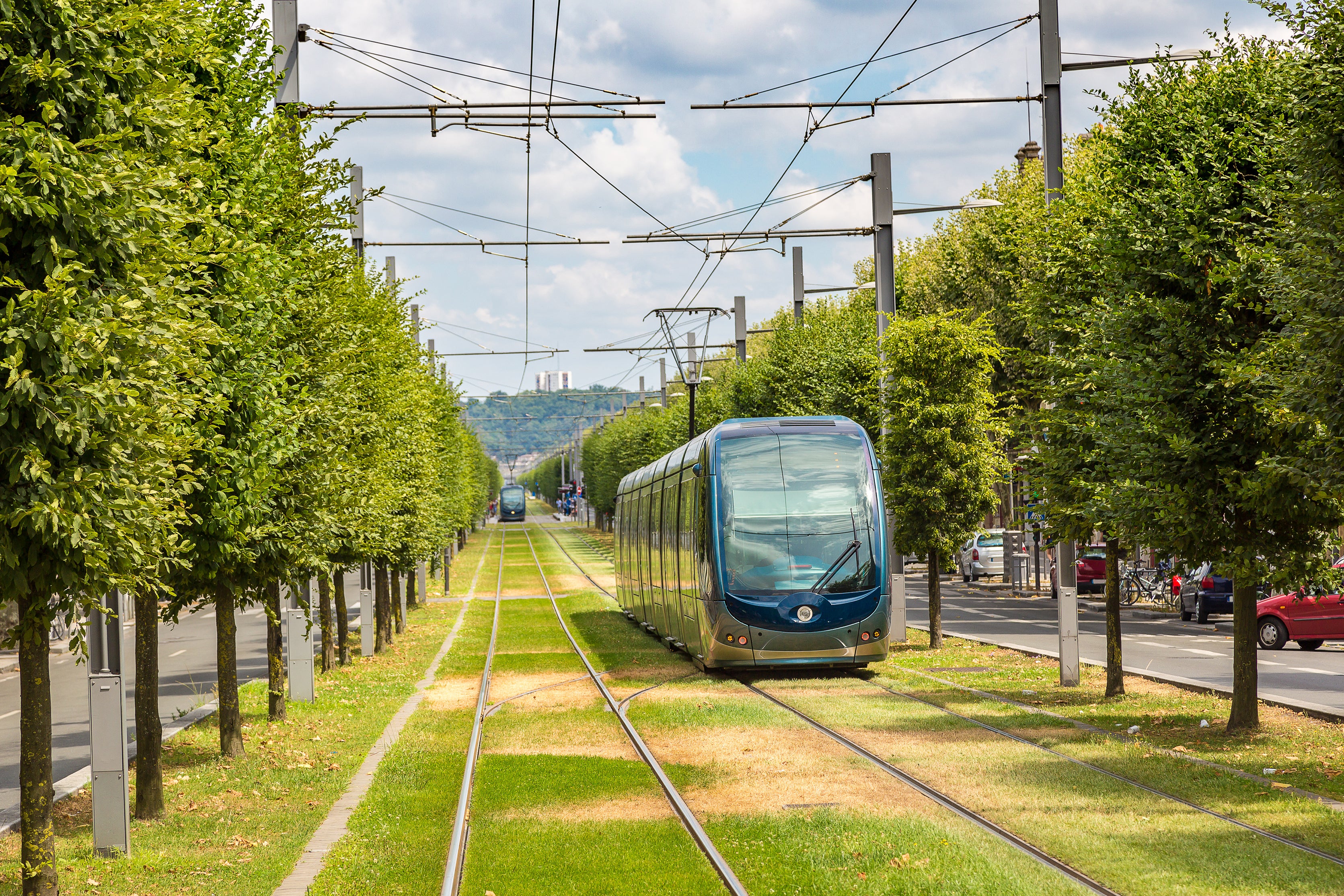 Modern city trams in Bordeaux. France has invested heavily in rapid transit systems in the past 20 years