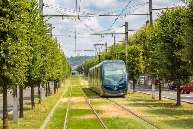 <p>Modern city trams in Bordeaux. France has invested heavily in rapid transit systems in the past 20 years</p>