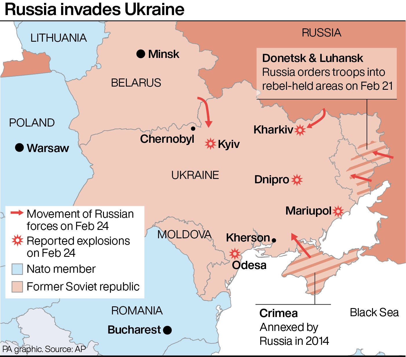 This PA graphic details Russia’s advancement on Ukraine