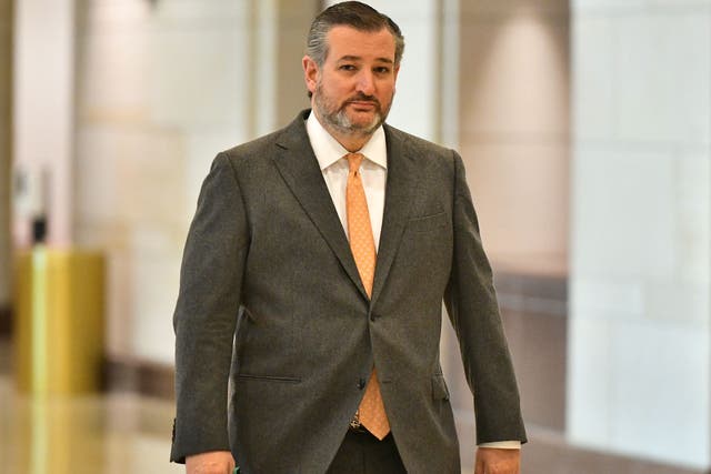 <p>Senator Ted Cruz (R-TX) walks through the Capitol Visitors Center </p>