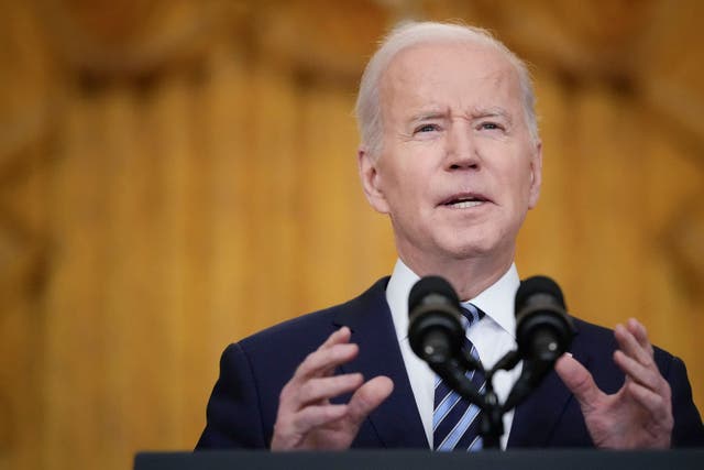 <p>Joe Biden speaks at the White House after Russia invaded Ukraine</p>