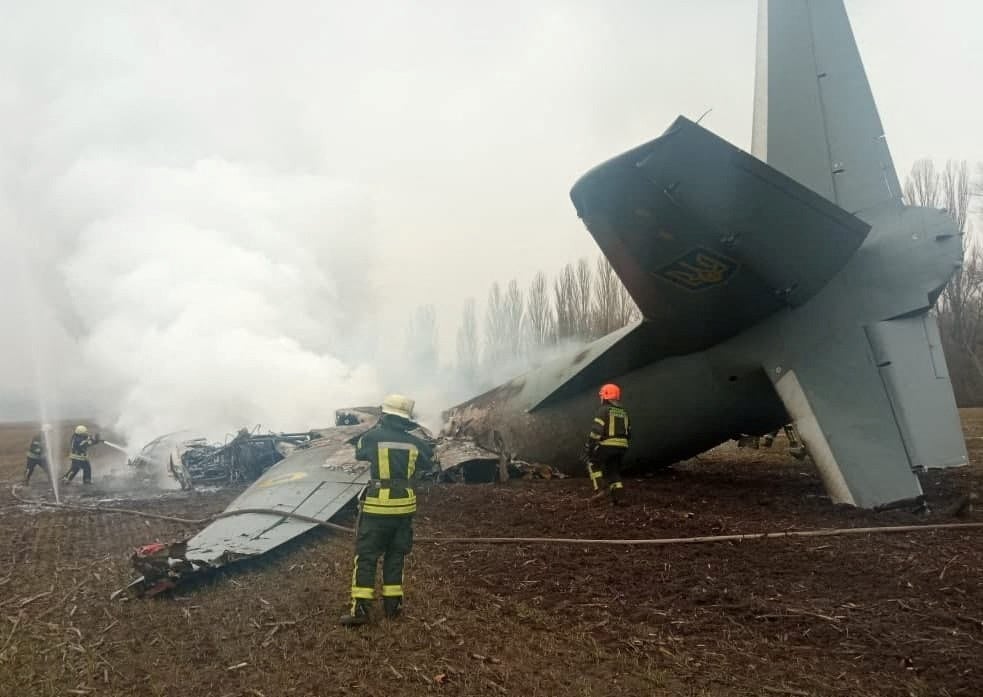 A crashed Ukrainian Armed Forces’ Antonov aircraft shot down near Kyiv