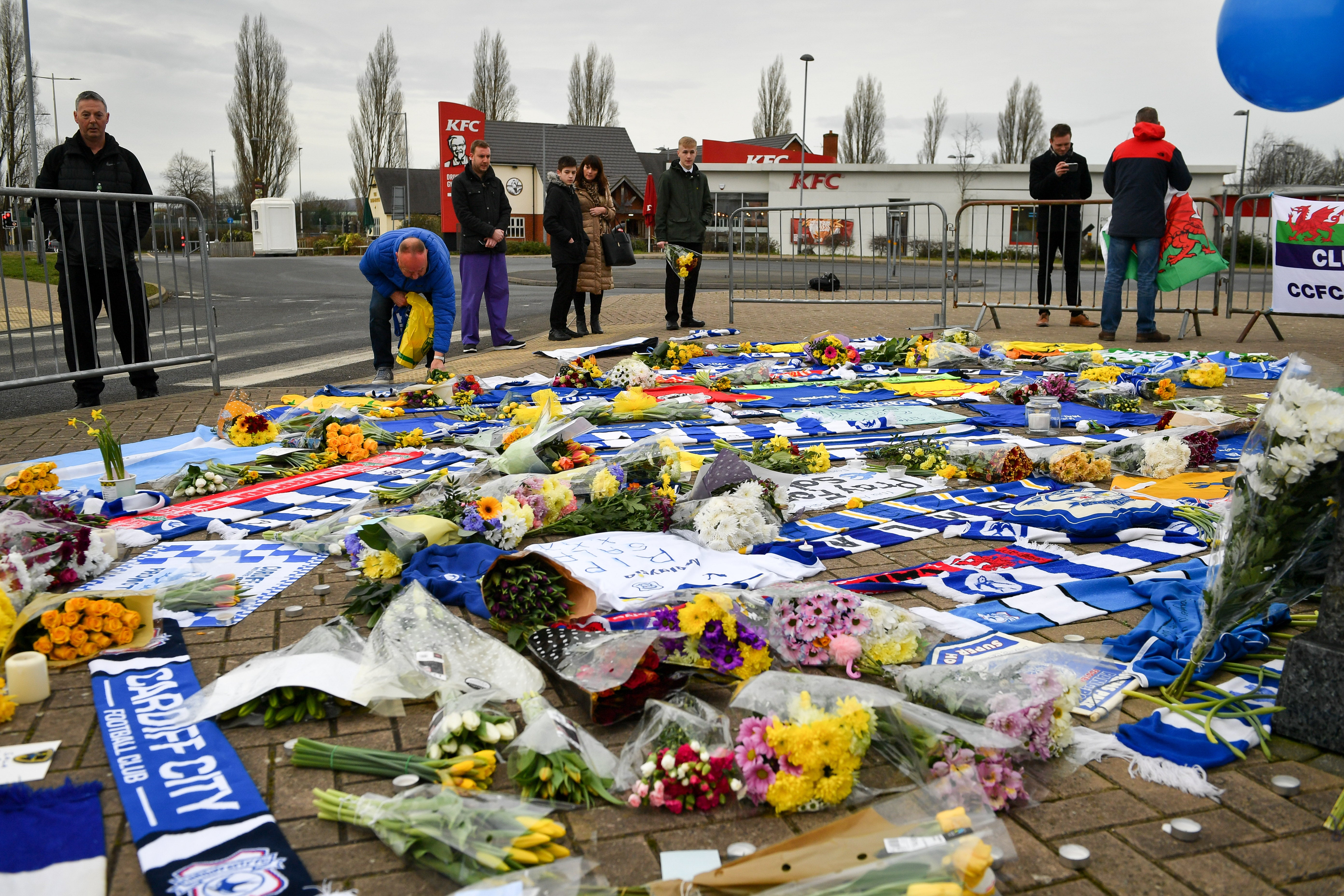 Tributes laid to Emiliano Sala outside Cardiff City following his death (Ben Birchall/PA)