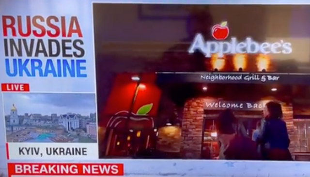 <p>Applebee’s commercial airs during CNN coverage of Ukraine invasion </p>
