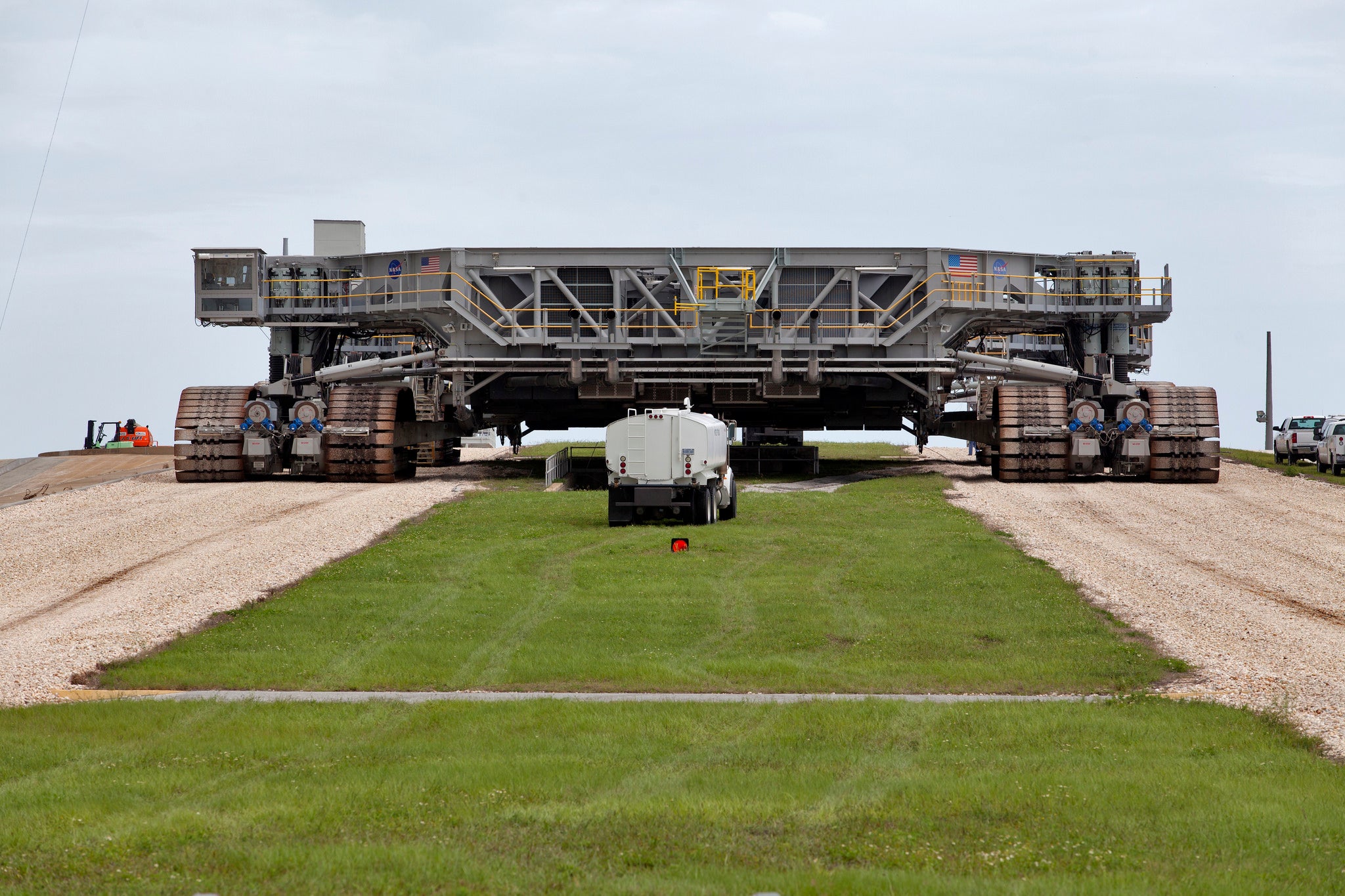 Nasa’s transporter crawler vehicle for carrying SLS and Orion to the launchpad