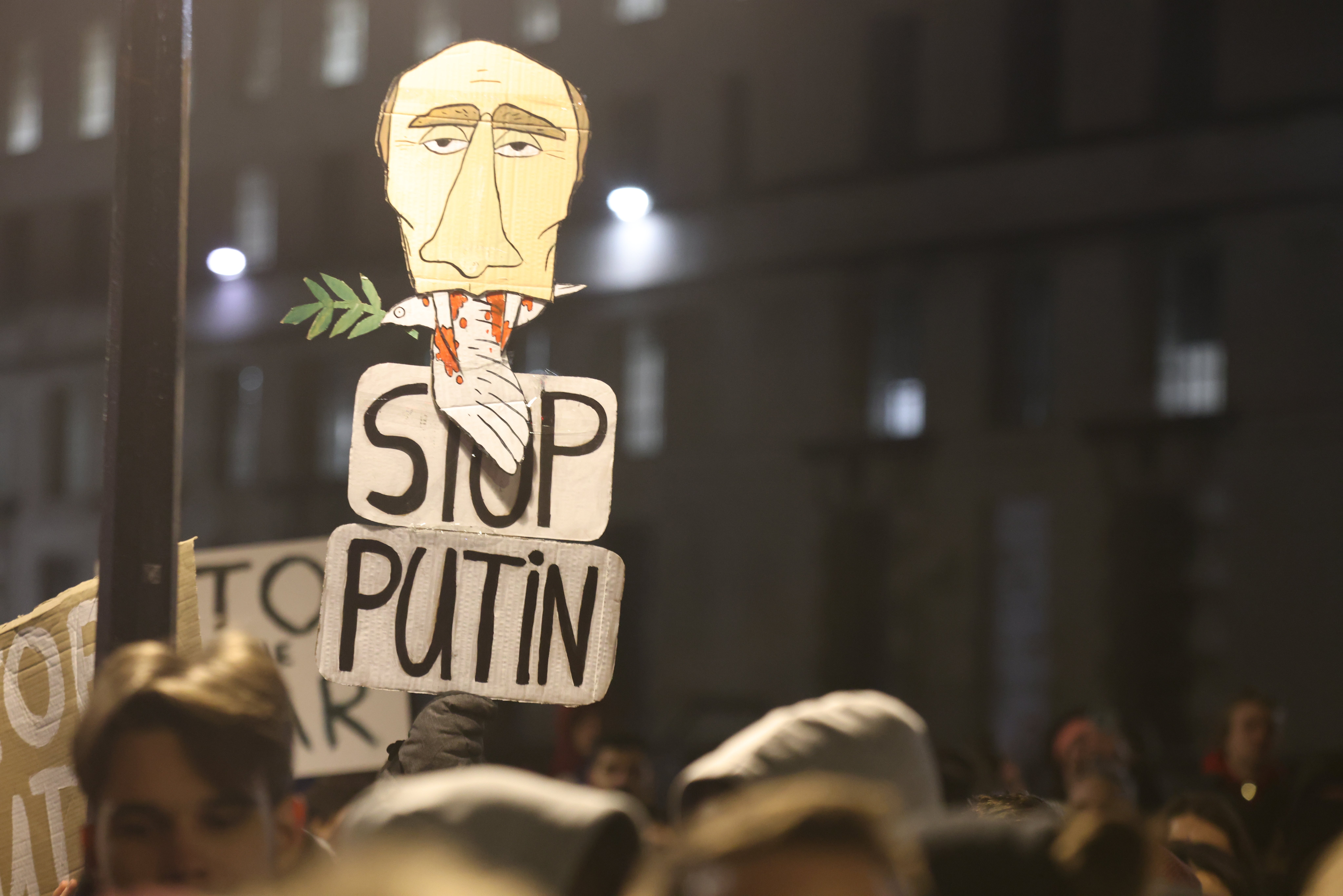 Ukrainians hold a protest against the Russian invasion of Ukraine outside Downing Street (James Manning/PA)