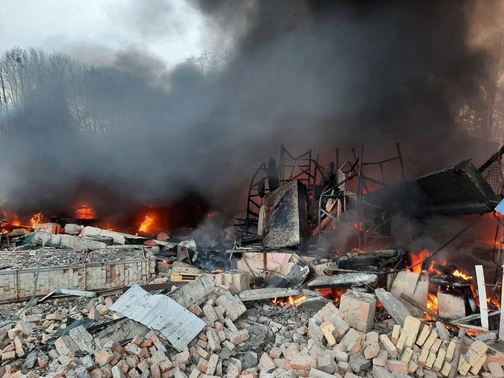 The Ukrainian State Border Guard Service site damaged by shelling in the Kiev region