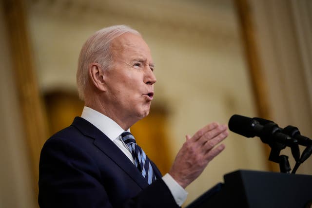 <p>US president Joe Biden delivers remarks about Russia’s ‘unprovoked and unjustified’ military invasion of neighbouring Ukraine in the East Room of the White House on 24 February 2022 in Washington, DC</p>