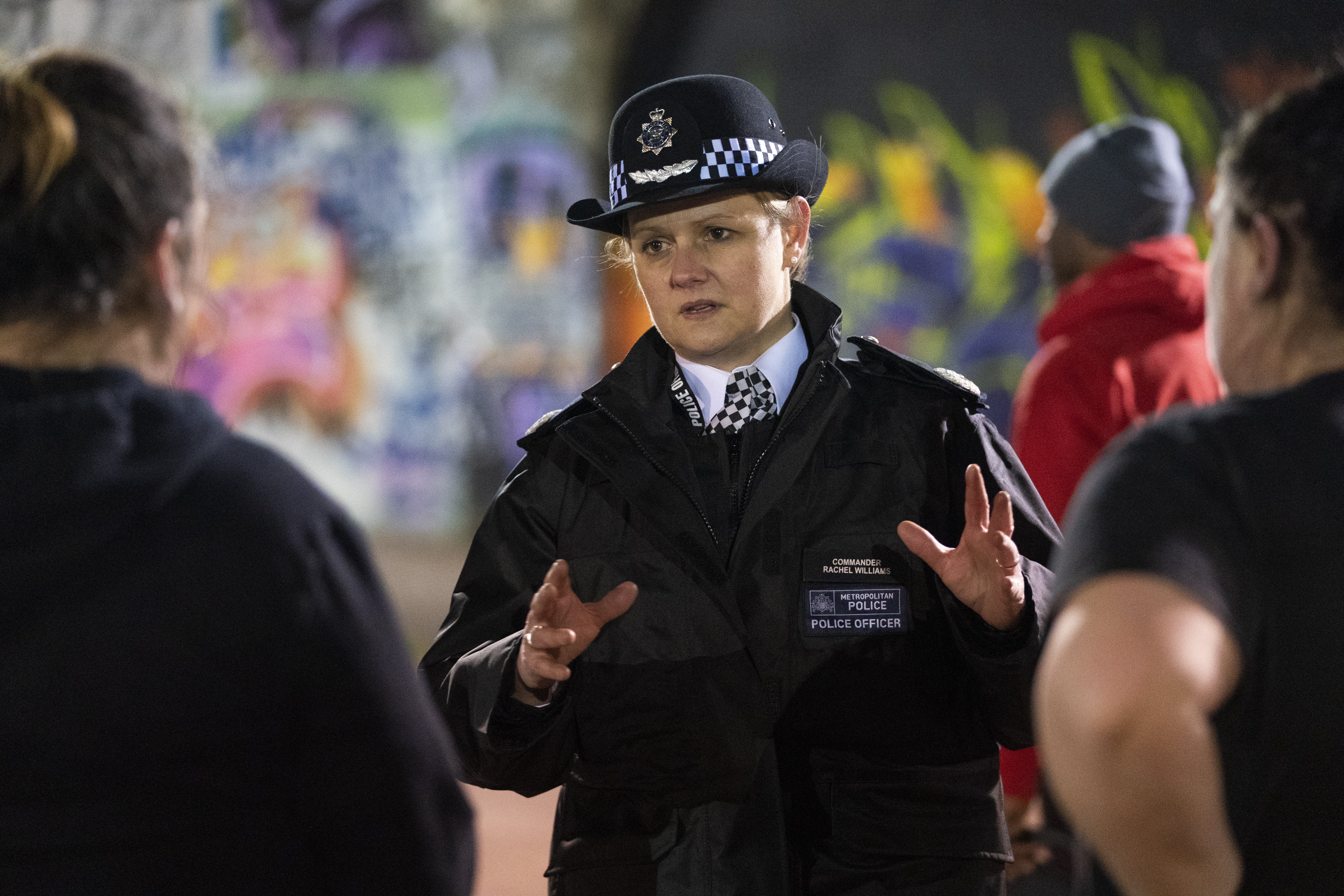 Commander Rachel Williams speaks to women during a “walk and talk” in Peckham ahead of the scheme’s rollout across London on March 8 (Kirsty O’Connor/PA)
