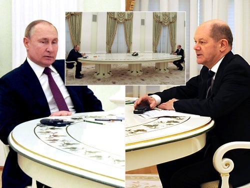 Olaf Scholz sat at a distance from Vladimir Putin during a meeting in Moscow last week