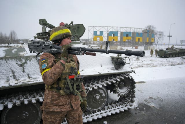 <p>A Ukrainian soldier in Kharkiv</p>