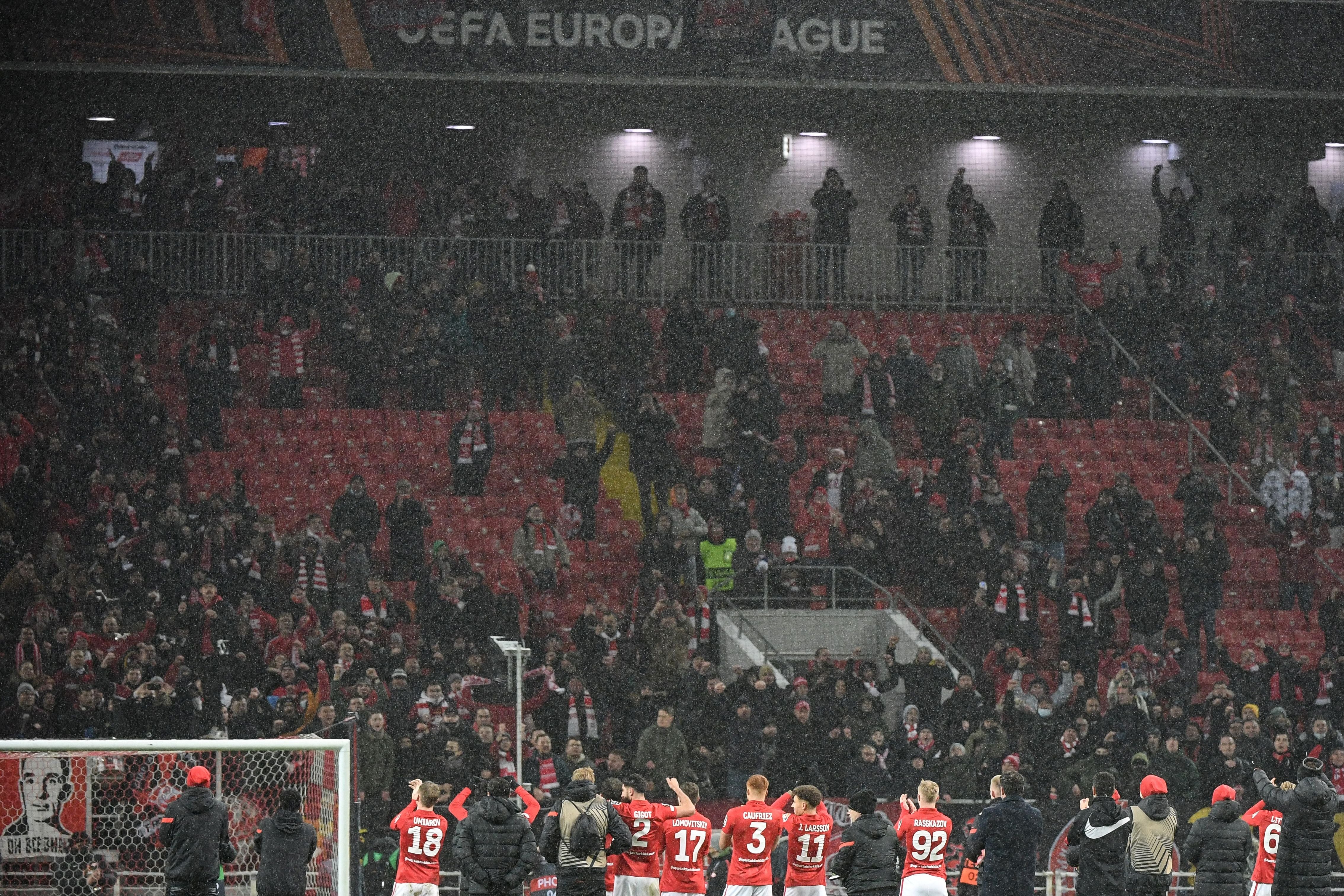 Spartak Moscow's players celebrate a home victory over Napoli in the Europa League last November