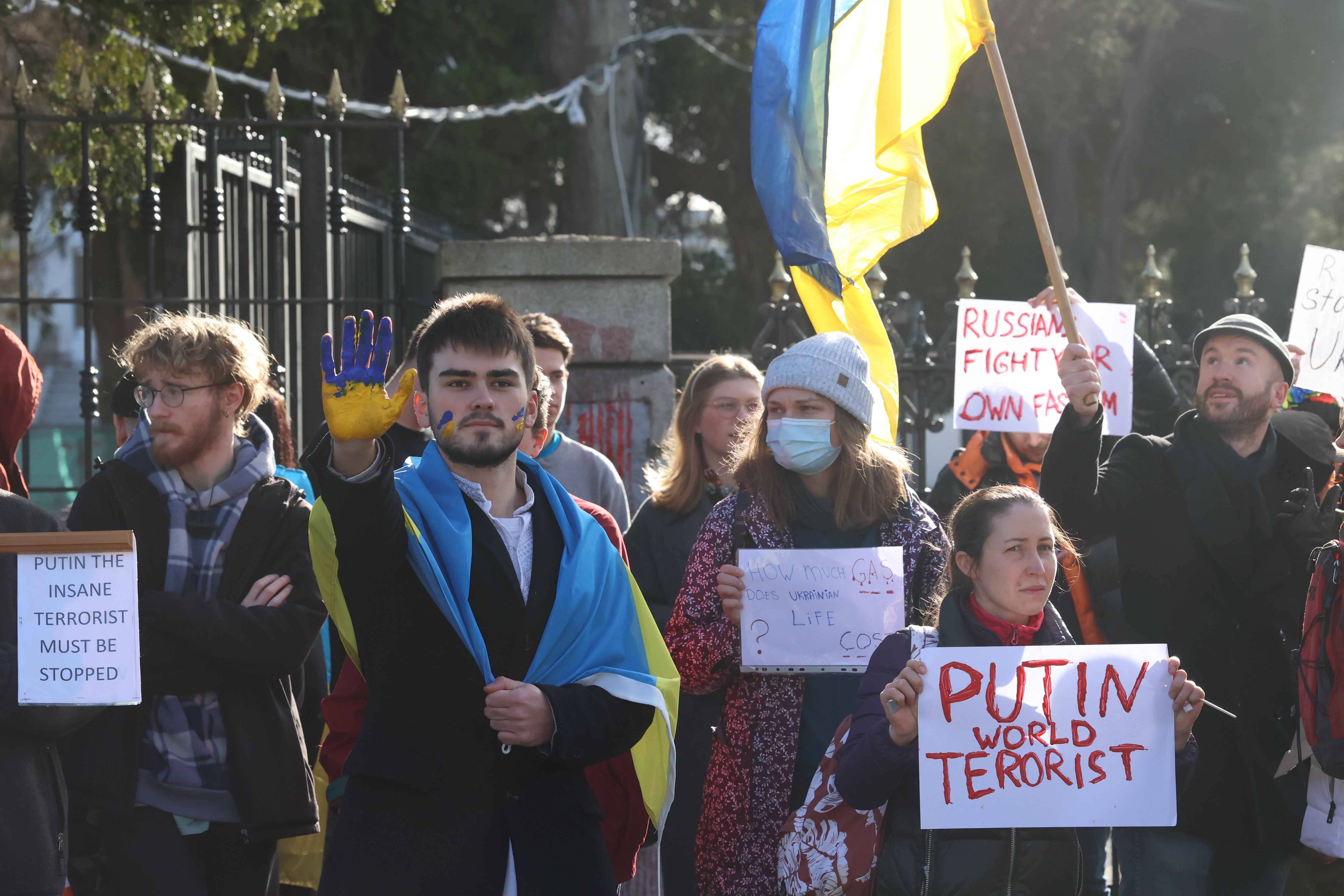 Ukraine protesters outside the embassy of the Russian Federation in Dublin (Sam Boal/PA)