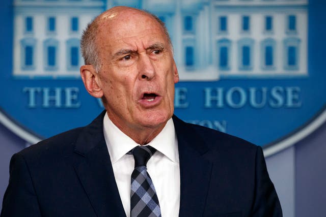 <p>File photo, Director of National Intelligence Dan Coats speaks during a daily press briefing at the White House in 2018</p>