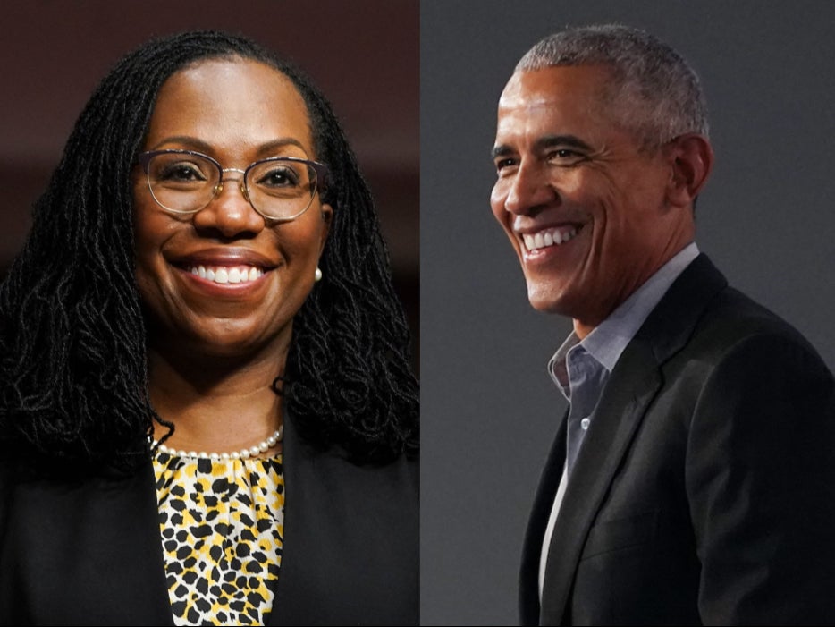 Barack Obama (right) has congratulated Judge Ketanji Brown Jackson (left) for her nomination to the Supreme Court