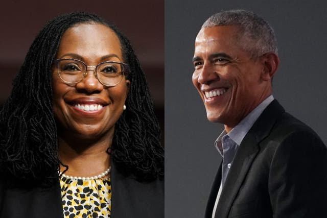 <p>Barack Obama (right) has congratulated Judge Ketanji Brown Jackson (left) for her nomination to the Supreme Court</p>