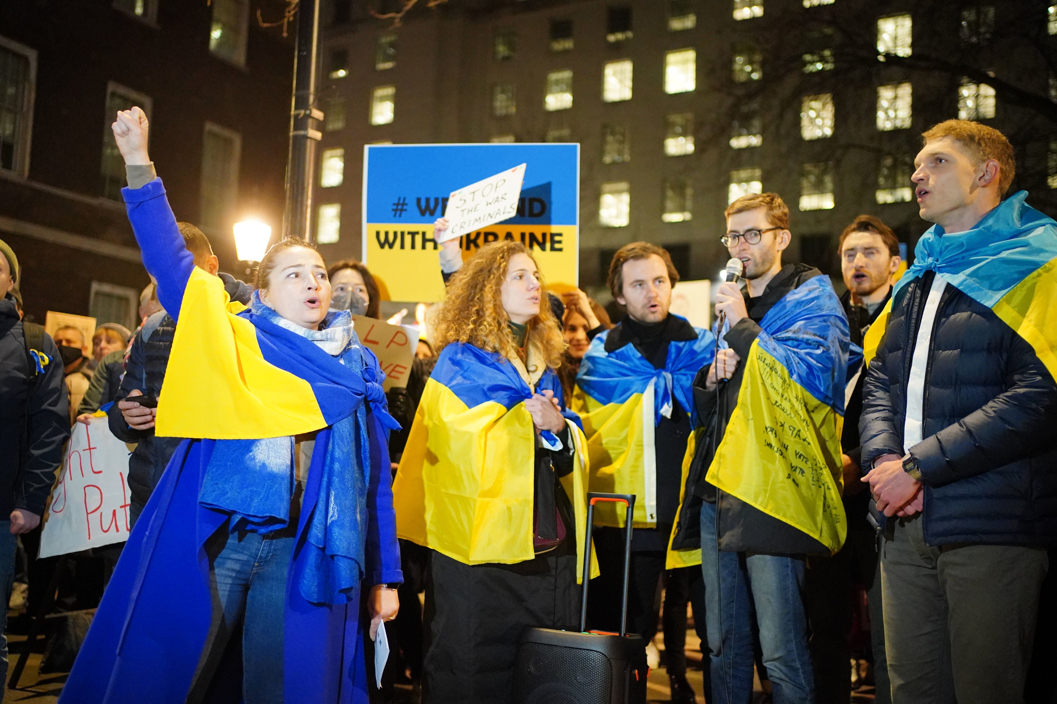 People take part in a pro-Ukrainian demonstration in London