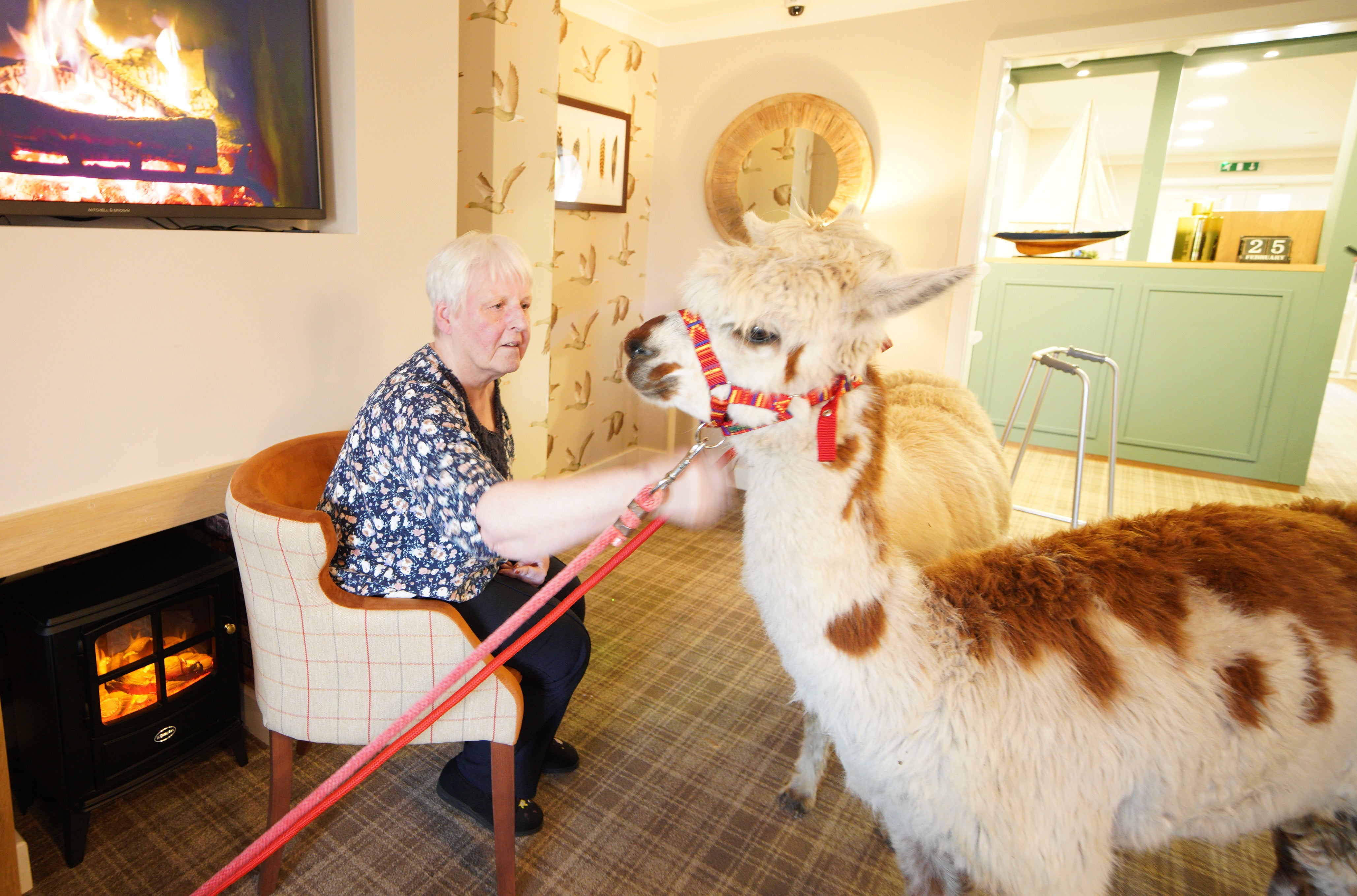 Resident Merrill Simcox at the Oaks Care Home in Newtown, Powys (PA)