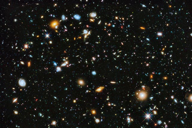 <p>Distant galaxies seen in the Hubble Ultra Deep Field survey</p>
