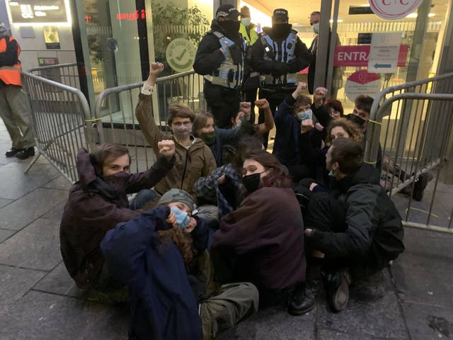 Climate activists blocking to the EICC which is hosting an annual dinner for the Scottish Energy Forum (Extinction Rebellion Scotland/PA)