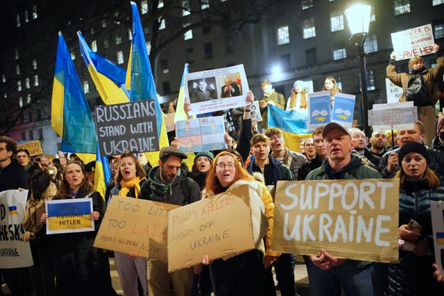 Demonstrators on Whitehall (Dominic Lipinski/PA)