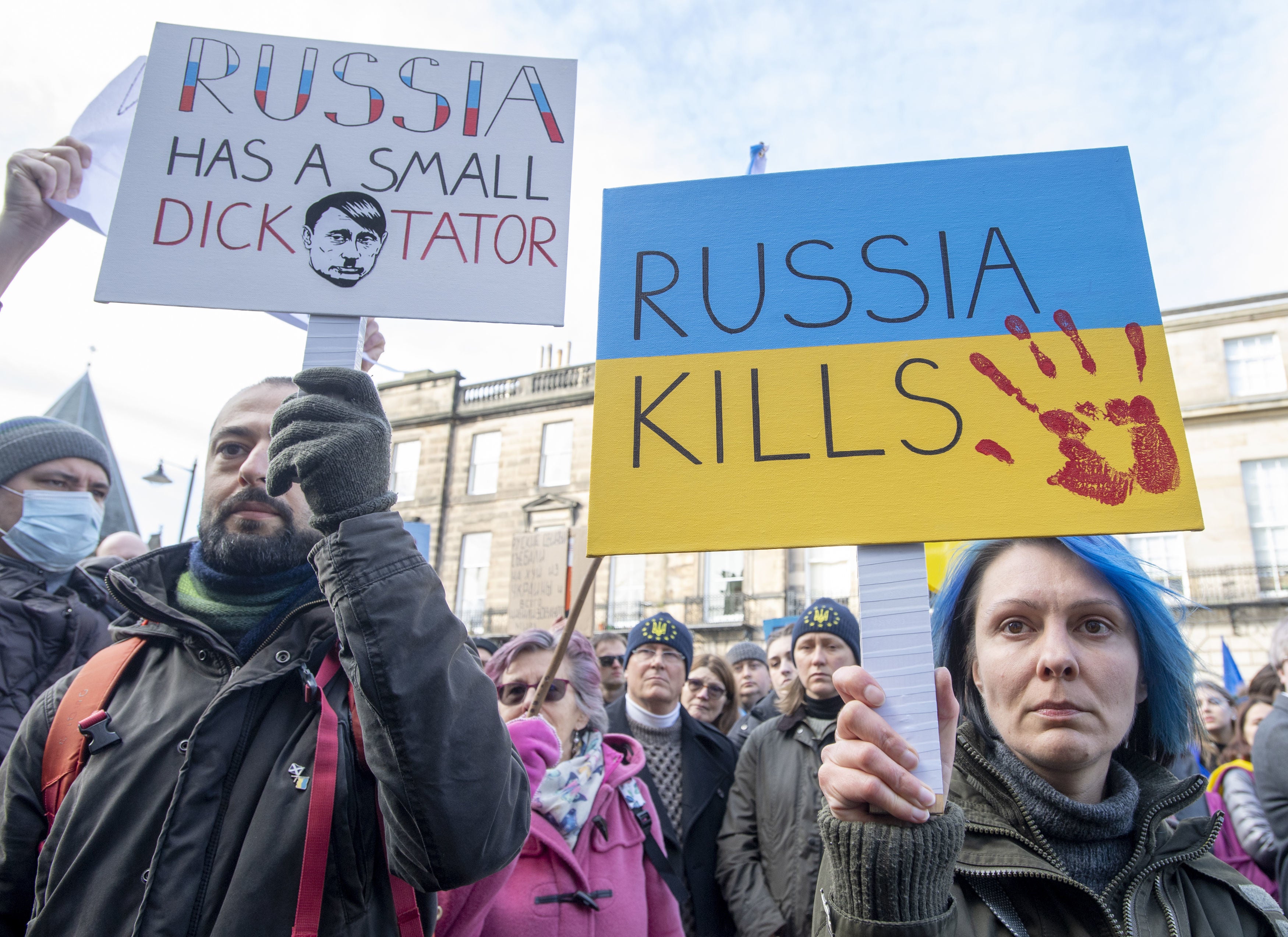 People take part in a demonstration outside the Russian Consulate General in Edinburgh (Lesley Martin/PA)