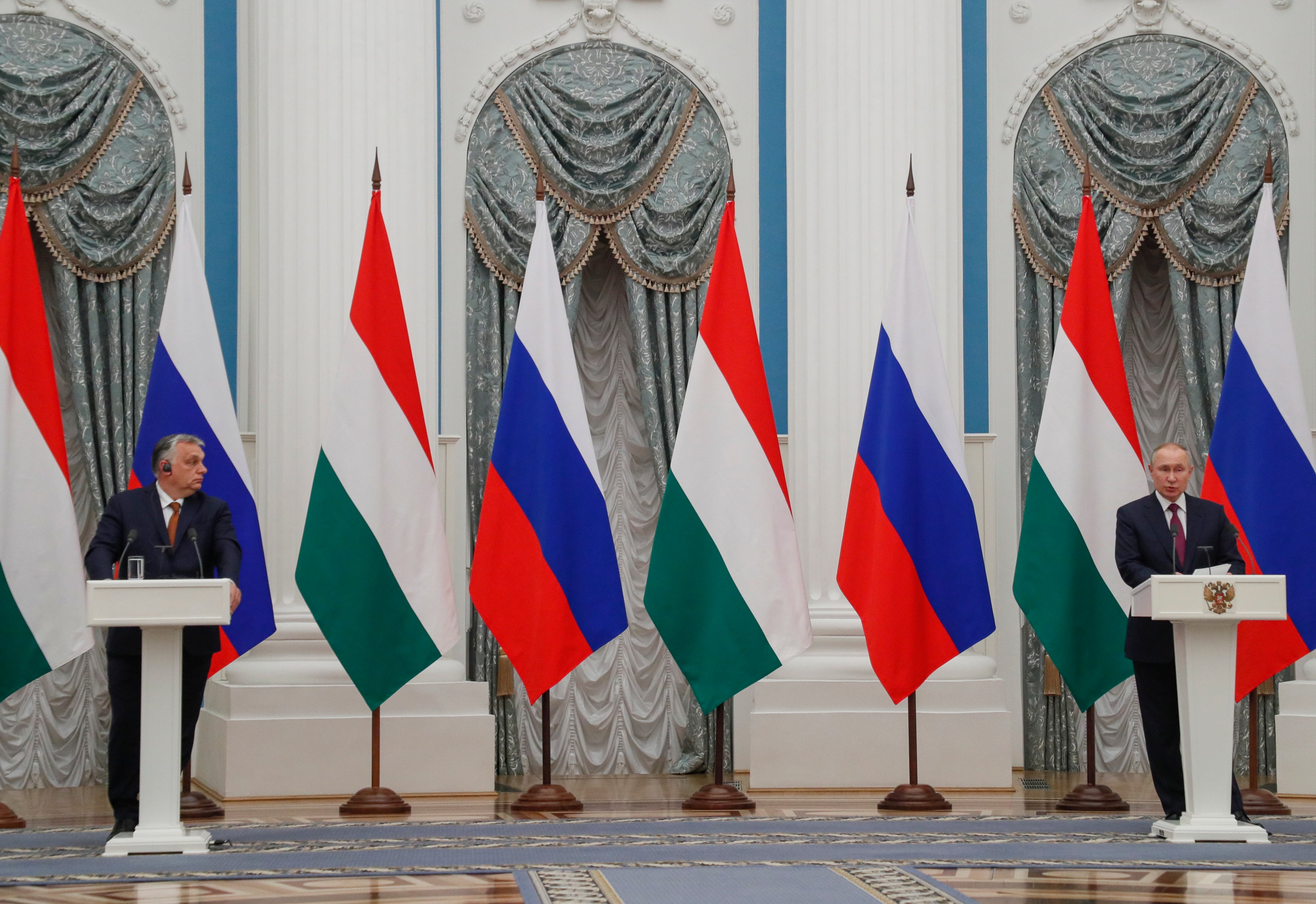 Orban (left) meets with Putin on 1 February