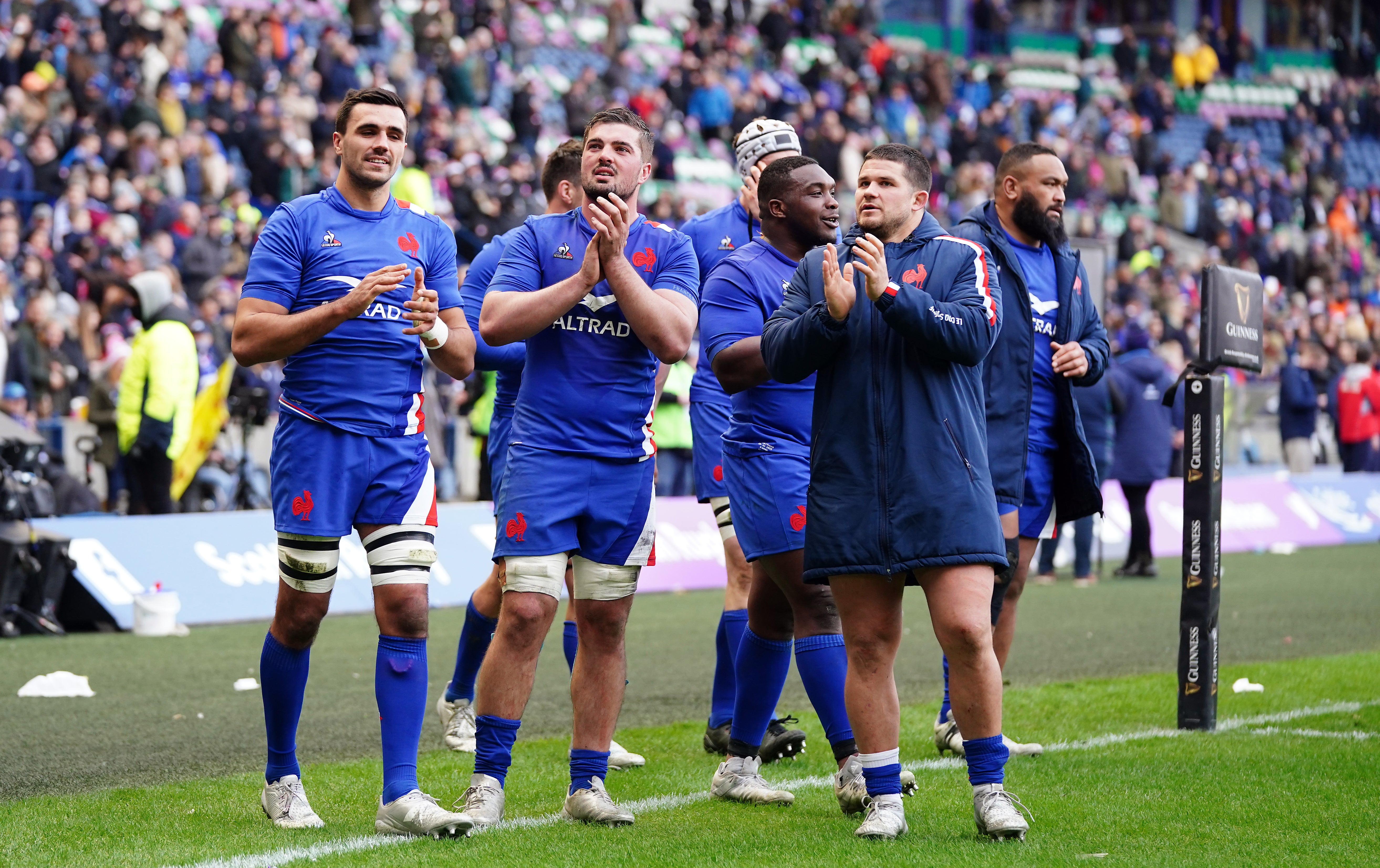 France players celebrate after beating Scotland