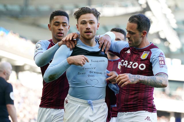 <p>Aston Villa’s Matty Cash paid tribute to his Poland team-mate after scoring the opener against Brighton</p>