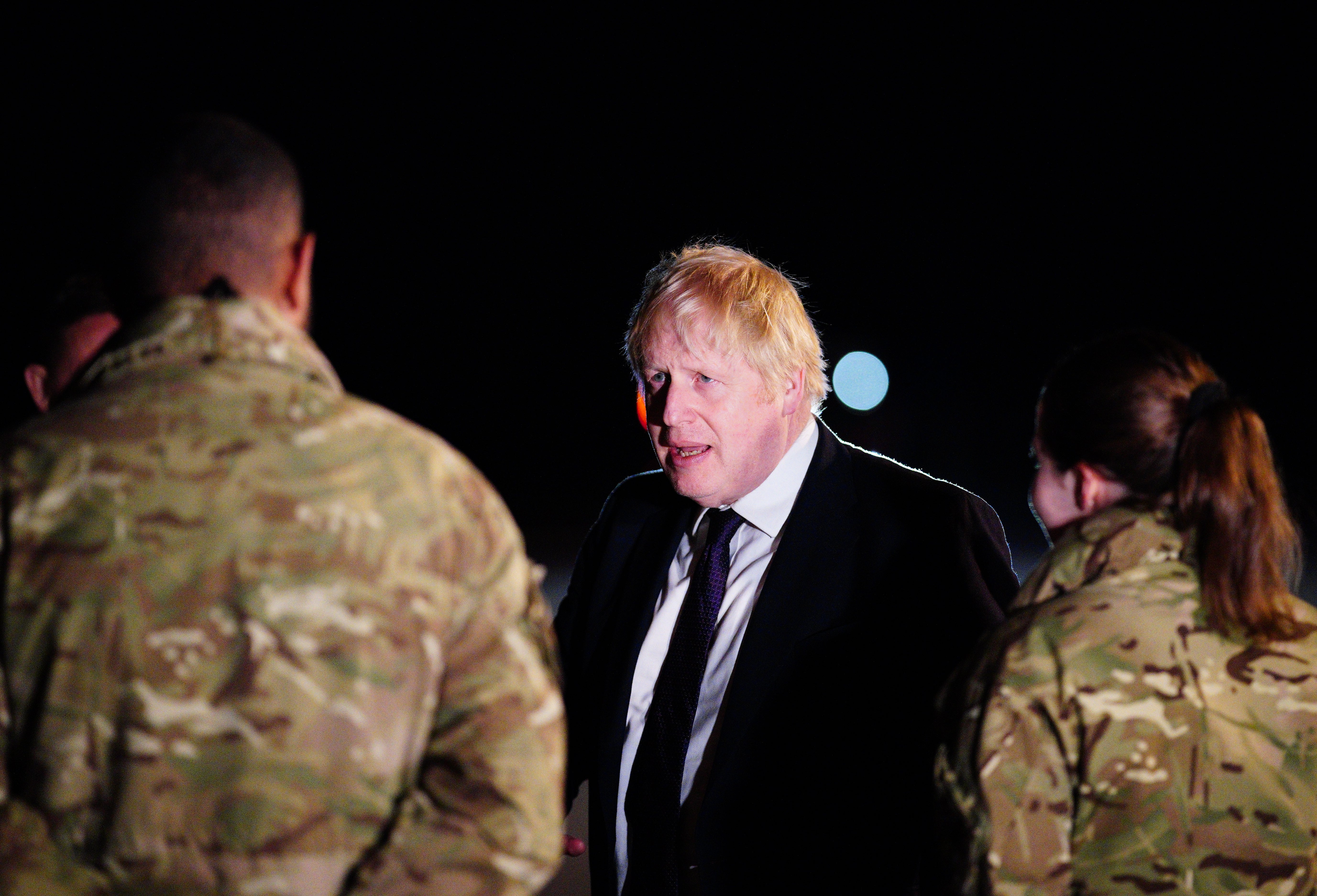 Prime Minister Boris Johnson meeting military personnel at RAF Brize Norton in Oxfordshire (Ben Birchall/PA)