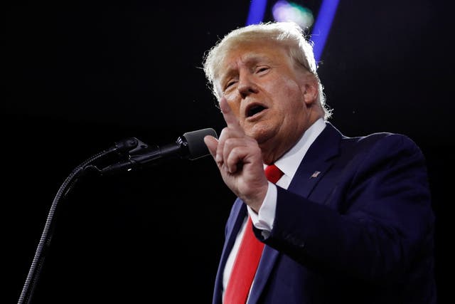<p>Former president Donald Trump speaking at CPAC on Saturday </p>
