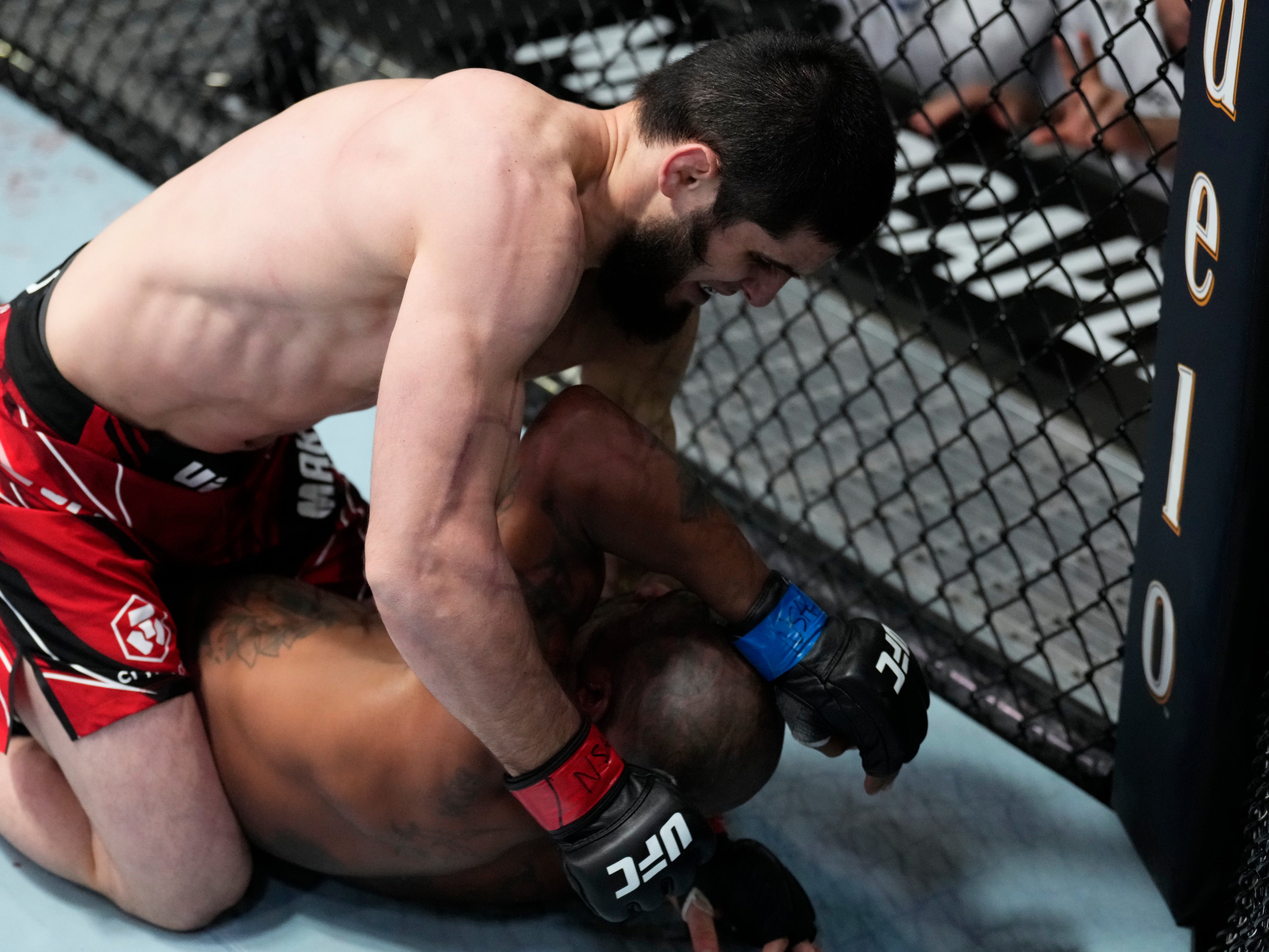 Islam Makhachev secured a first-round win against Bobby Ground with heavy ground and pound