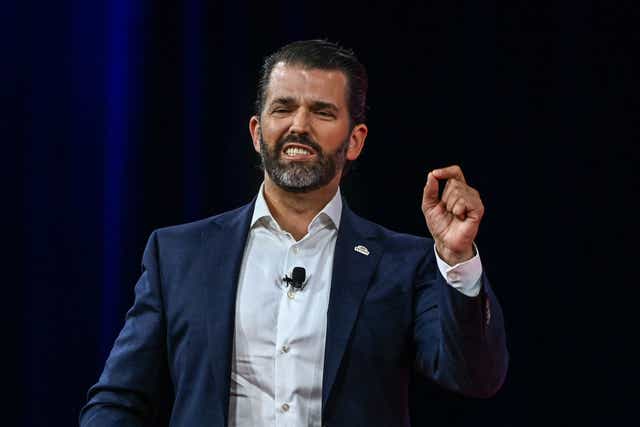 <p>Donald Trump Jr, son of former US President Donald Trump, speaks at the Conservative Political Action Conference 2022 (CPAC) in Orlando, Florida on February 27, 2022</p>