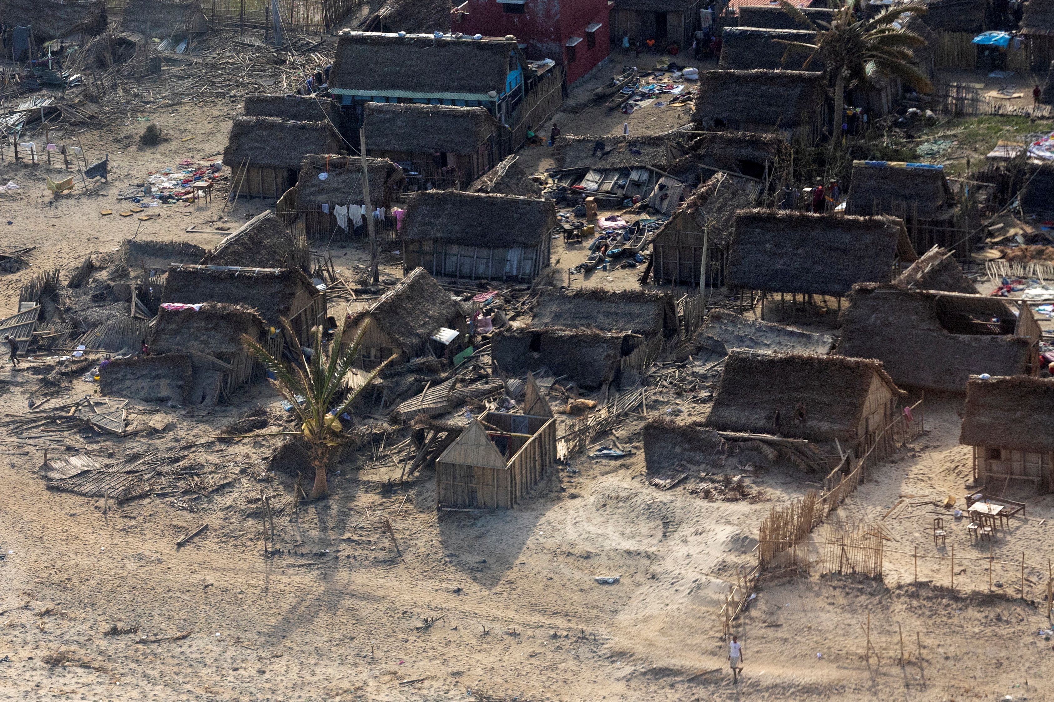 <p>An aerial view of the town of Mananjary, in the aftermath of Cyclone Batsirai, in Mananjary, Madagascar, February 7, 2022</p>