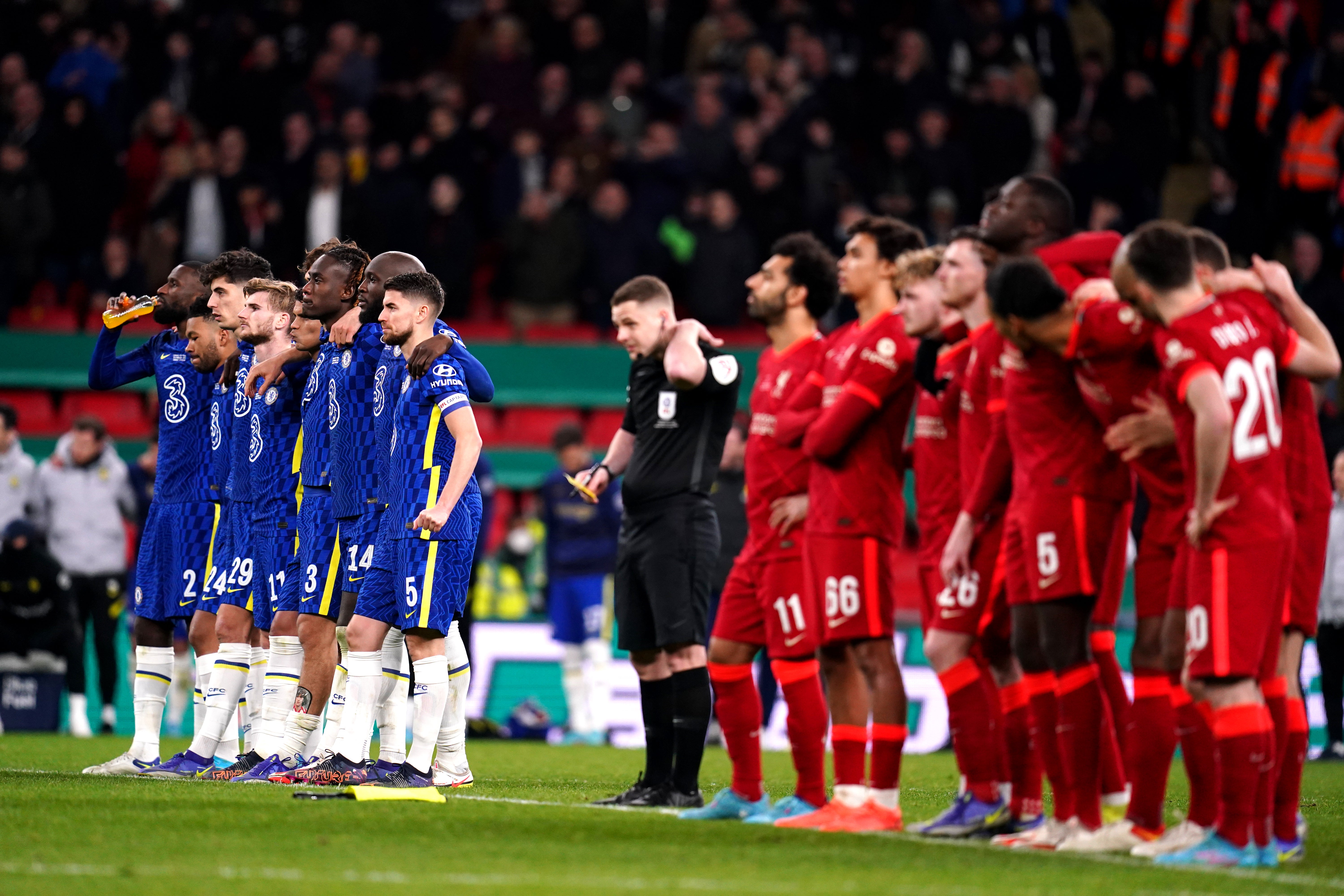 Chelsea (left) and Liverpool played out a goalless 120 minutes before penalties (John Walton/PA)