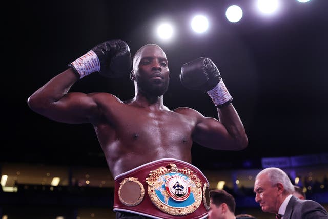 <p>Lawrence Okolie after retaining the WBO cruiserweight title against Michal Cieslak</p>