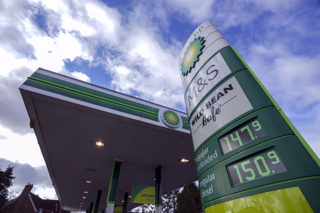 A BP petrol station in Reading, Berkshire. BP shares plunged as the London markets slipped on Monday (Steve Parsons/PA)