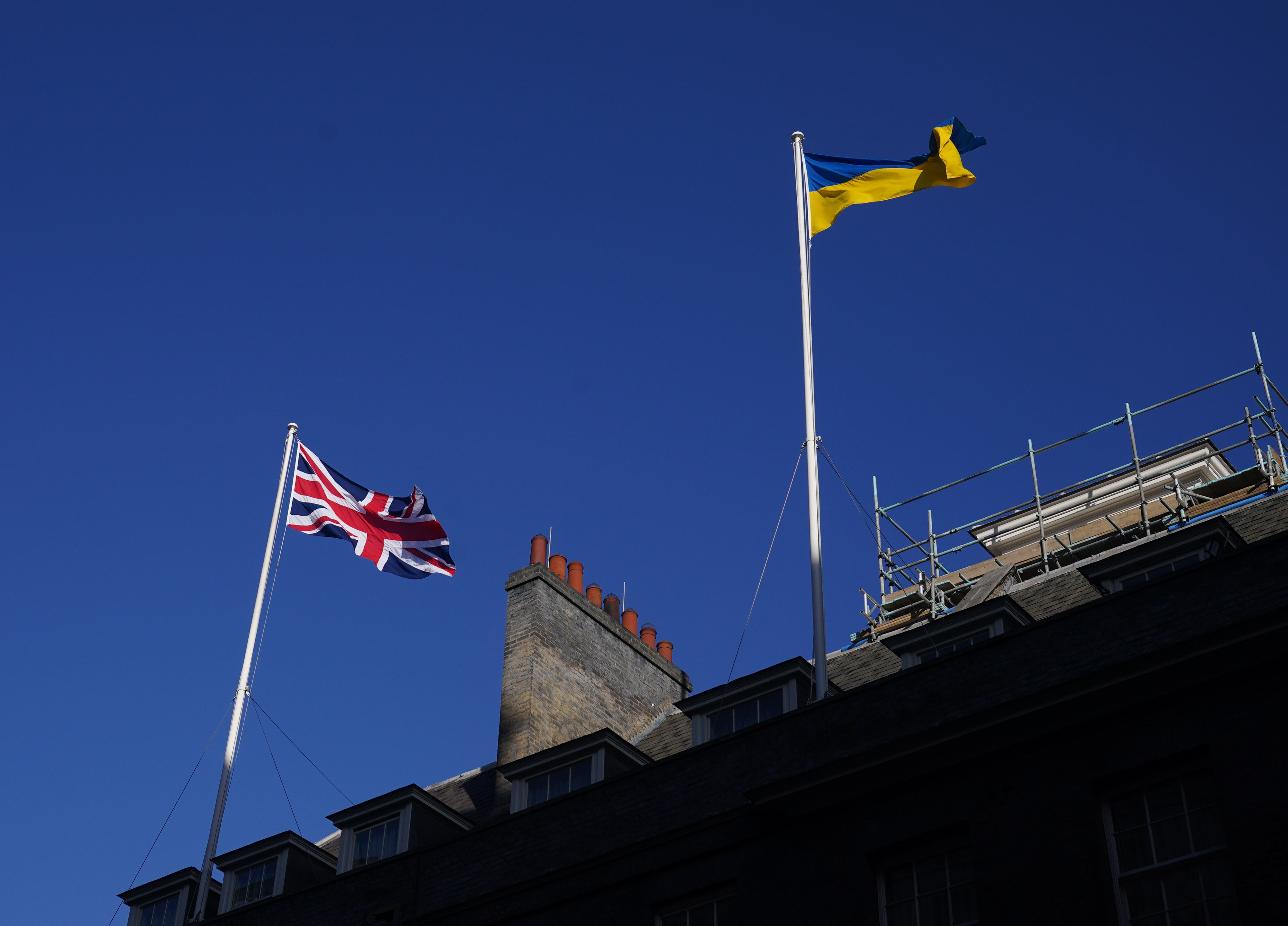 The Ukrainian flag flying above 10 Downing Street (Yui Mok/PA)