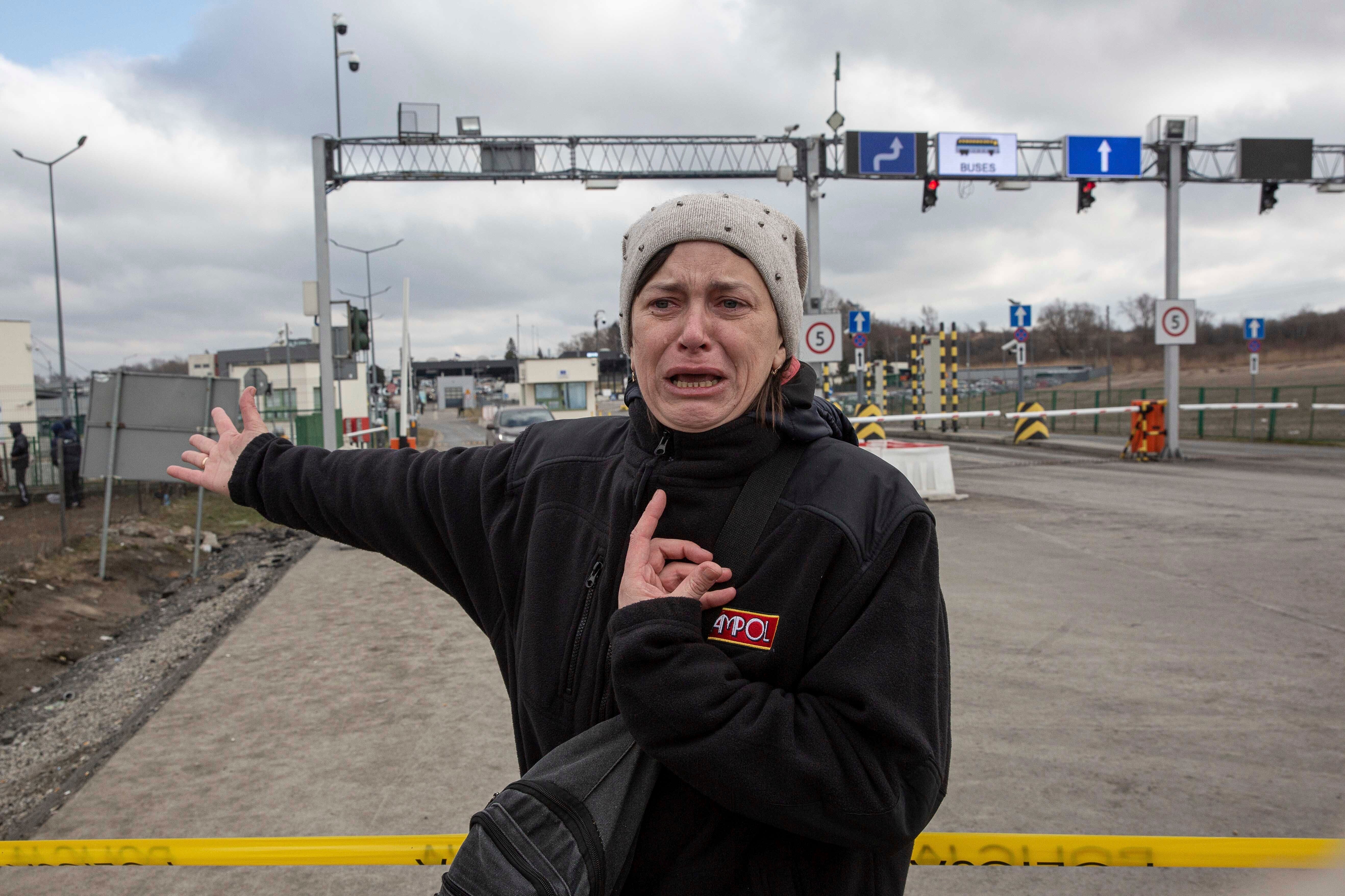Ukranian Hanna Pavlovna Lukasz’s 12 and 8-year-old sons and her 66-year-old mother have been waiting on the Ukrainian side of the border for four days to cross at the Medyka border crossing in Poland