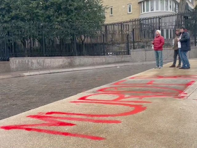 <p>The graffitied entrance to Russia’s embassy in DC</p>