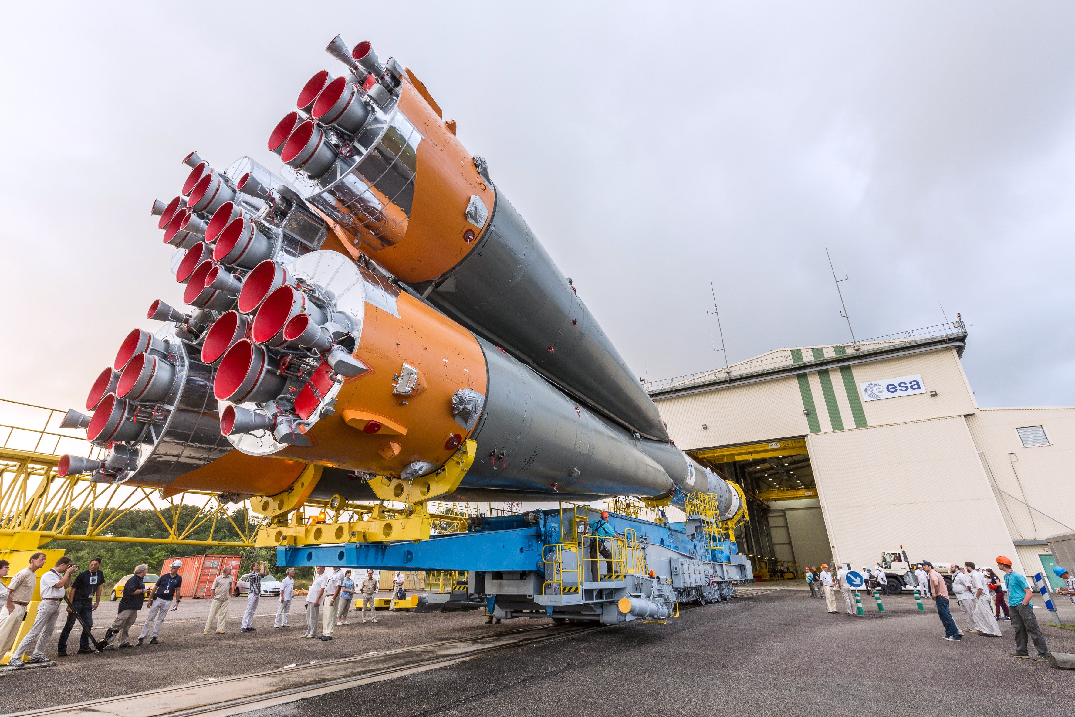 A Russian Soyuz rocket at the European spaceport in Kourou, French Guiana