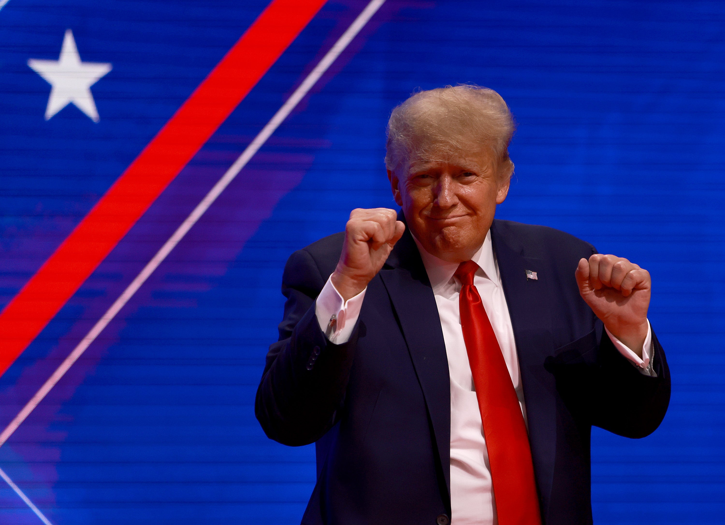 <p>Former President Donald Trump gestures during the Conservative Political Action Conference 2022 in Orlando, Florida</p>