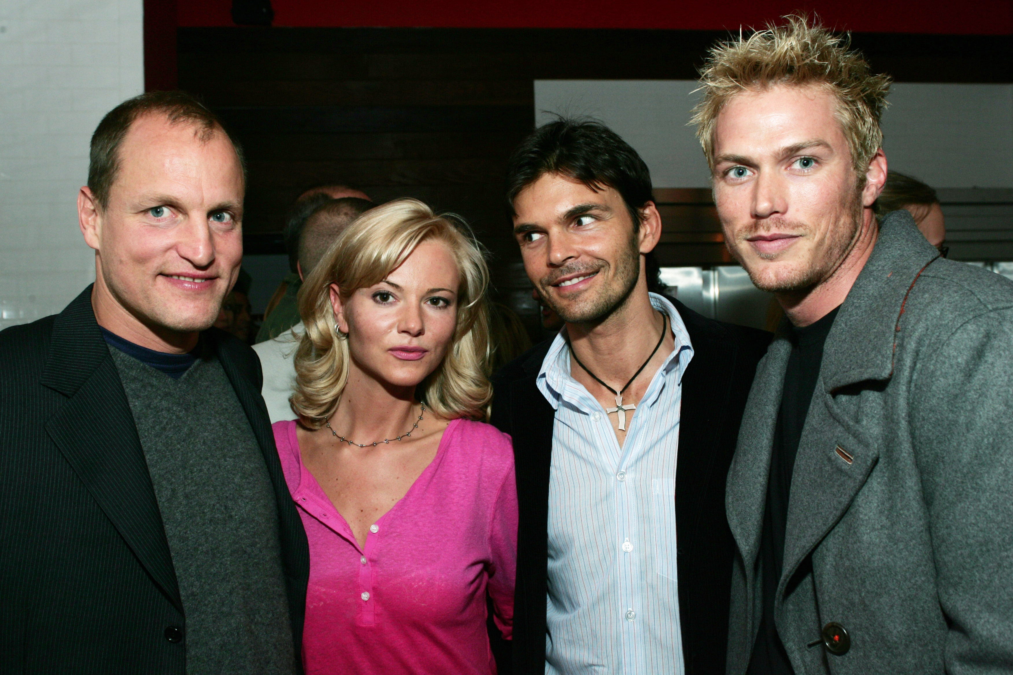 Woody Harrelson, Sarma Melngailis, Pure Food and Wine chef Matthew Kenney, and actor Jason Lewis at the celebration of the documentary film ‘Go Further’ (starring Harrelson) on 8 November 2004 in New York
