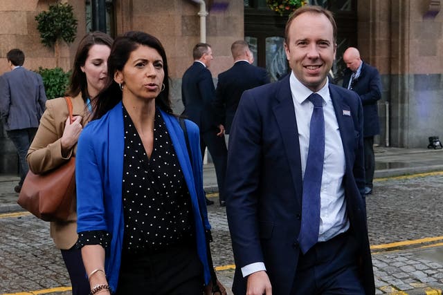<p>Former health secretary Matt Hancock pictured with Gina Coladangelo on the first day of the Conservative Party conference in September 2019</p>