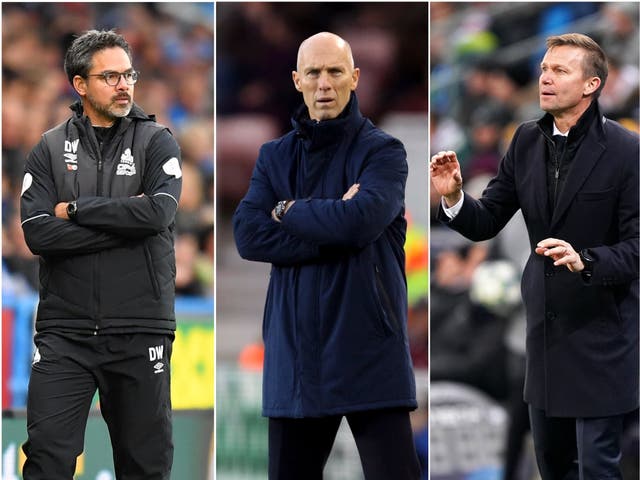 Jesse Marsch, right, arrives in the Premier League looking to improve on the record of David Wagner, left, and Bob Bradley (Dave Howarth/Richard Sellers/John Walton/PA)