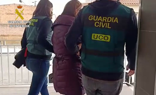 Panitzke is led away by officers following her arrest in a small Spanish town on Sunday. (Guardia Civil/PA)