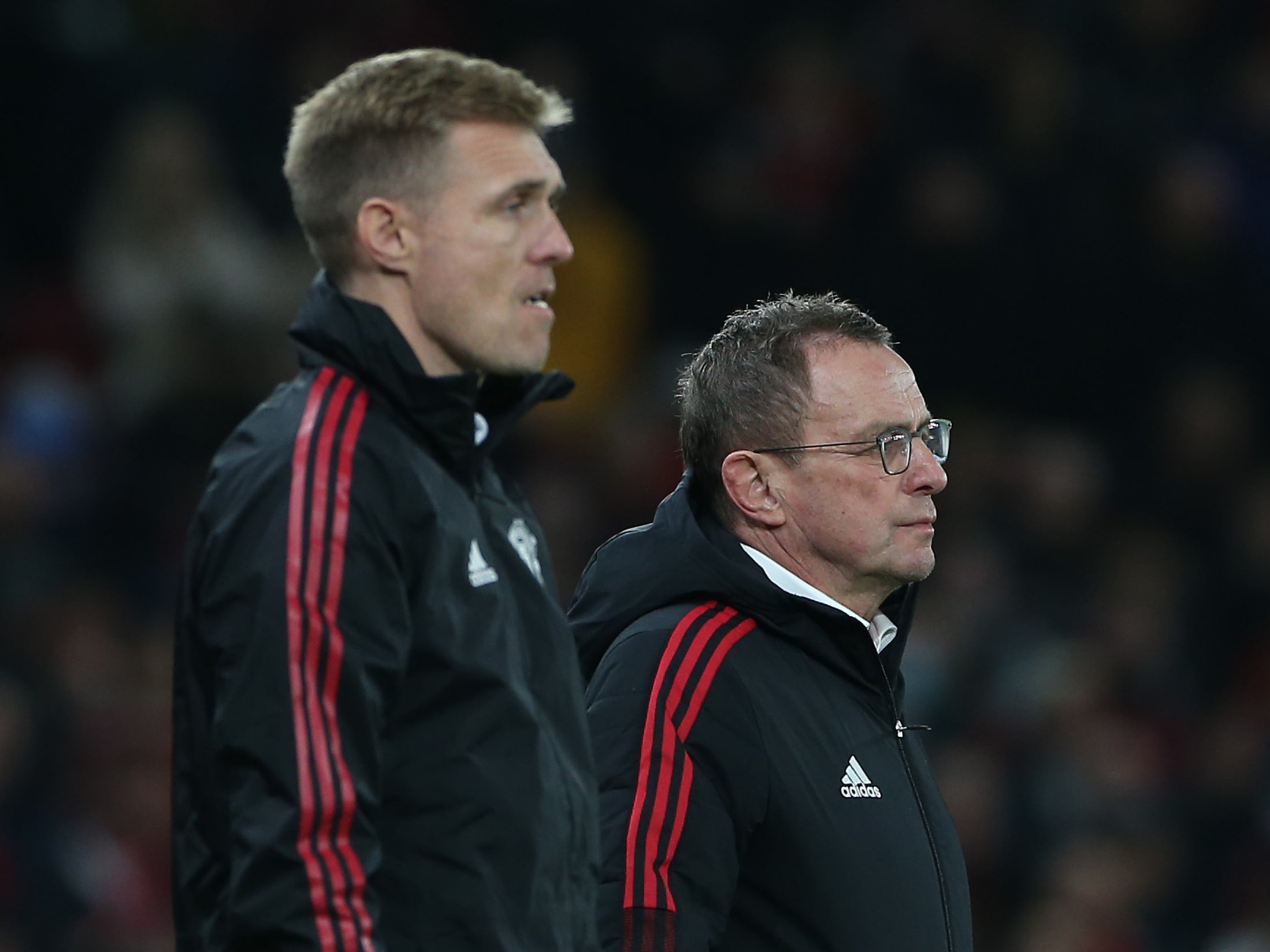 <p>Manchester United technical director Darren Fletcher with Ralf Rangnick</p>