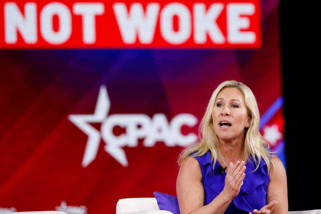 <p>Marjorie Taylor Greene  at the Conservative Political Action Conference (CPAC) on Saturday</p>