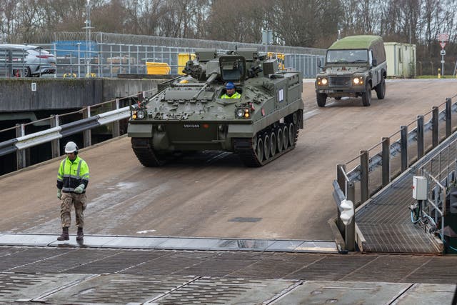 British armoured vehicles being loaded onto a ship last week (Corporal Anil Gurung/MoD/PA)