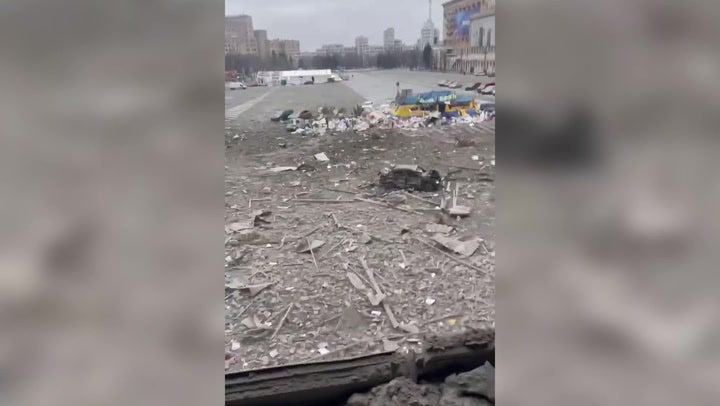 Houses in Kharkiv Central Square left in ruins after Russian missile attack